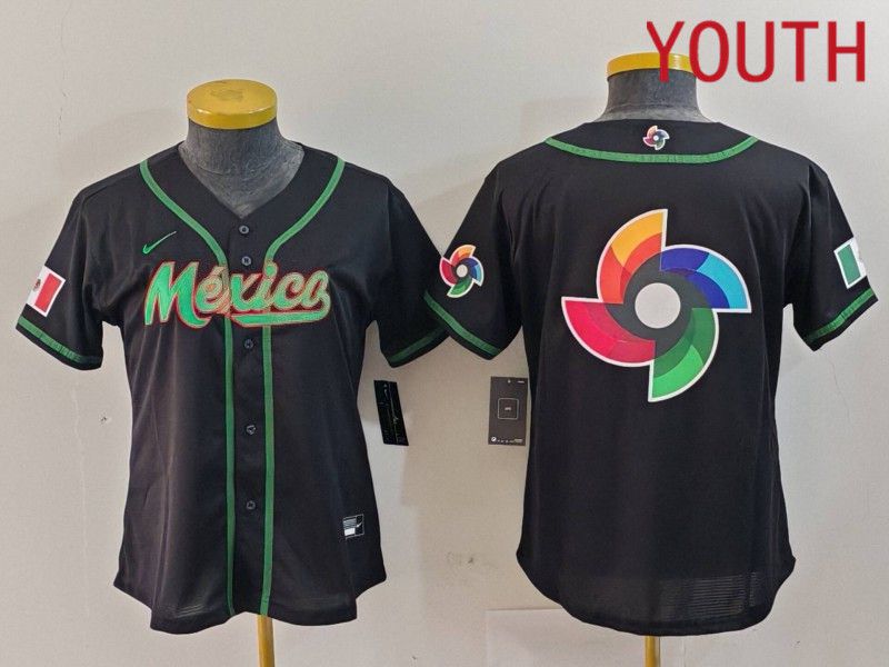 Youth 2024 World Cub Mexico Blank Black Nike MLB Jersey style 17->women mlb jersey->Women Jersey